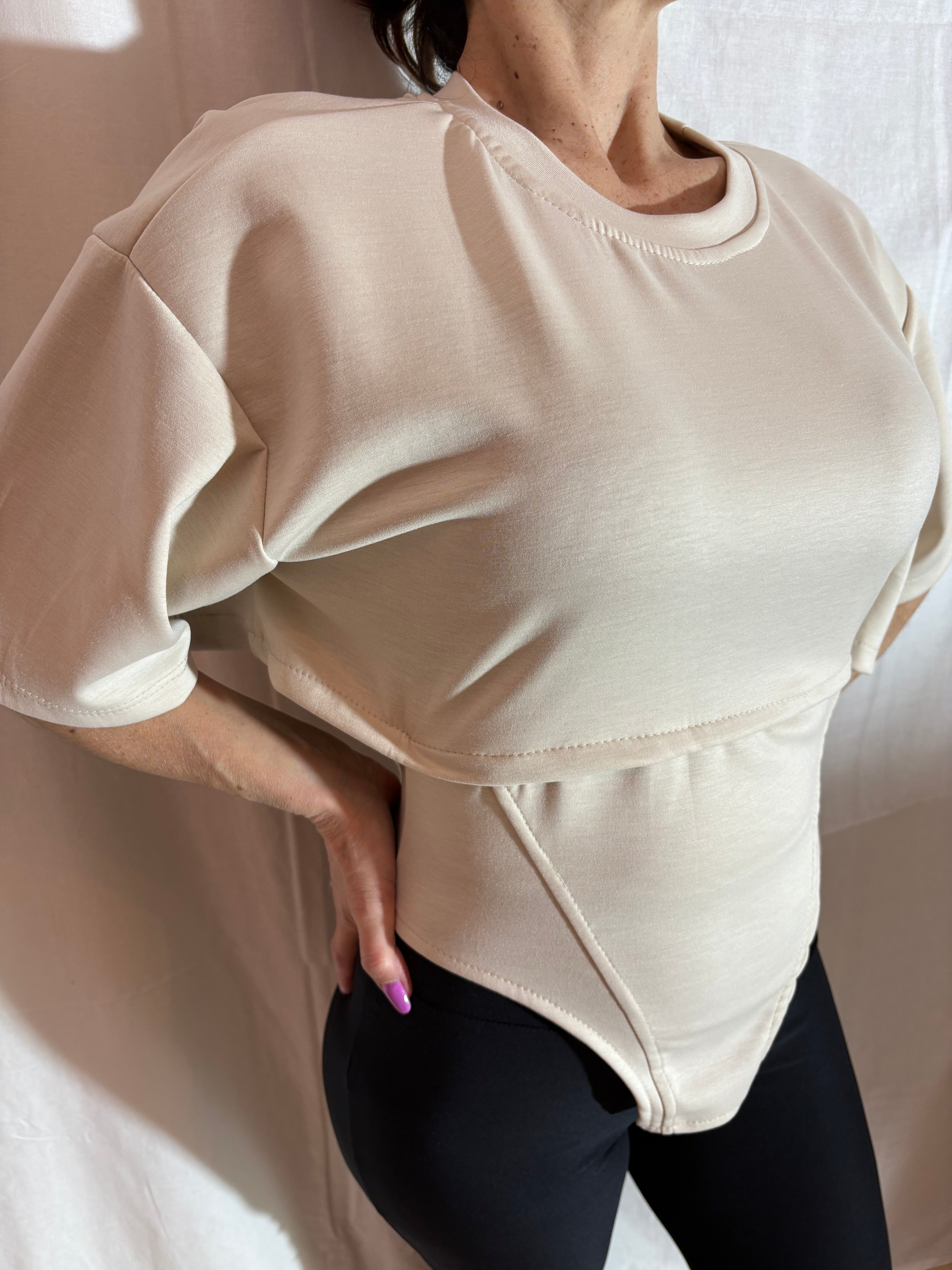 t shirt beige stringhe