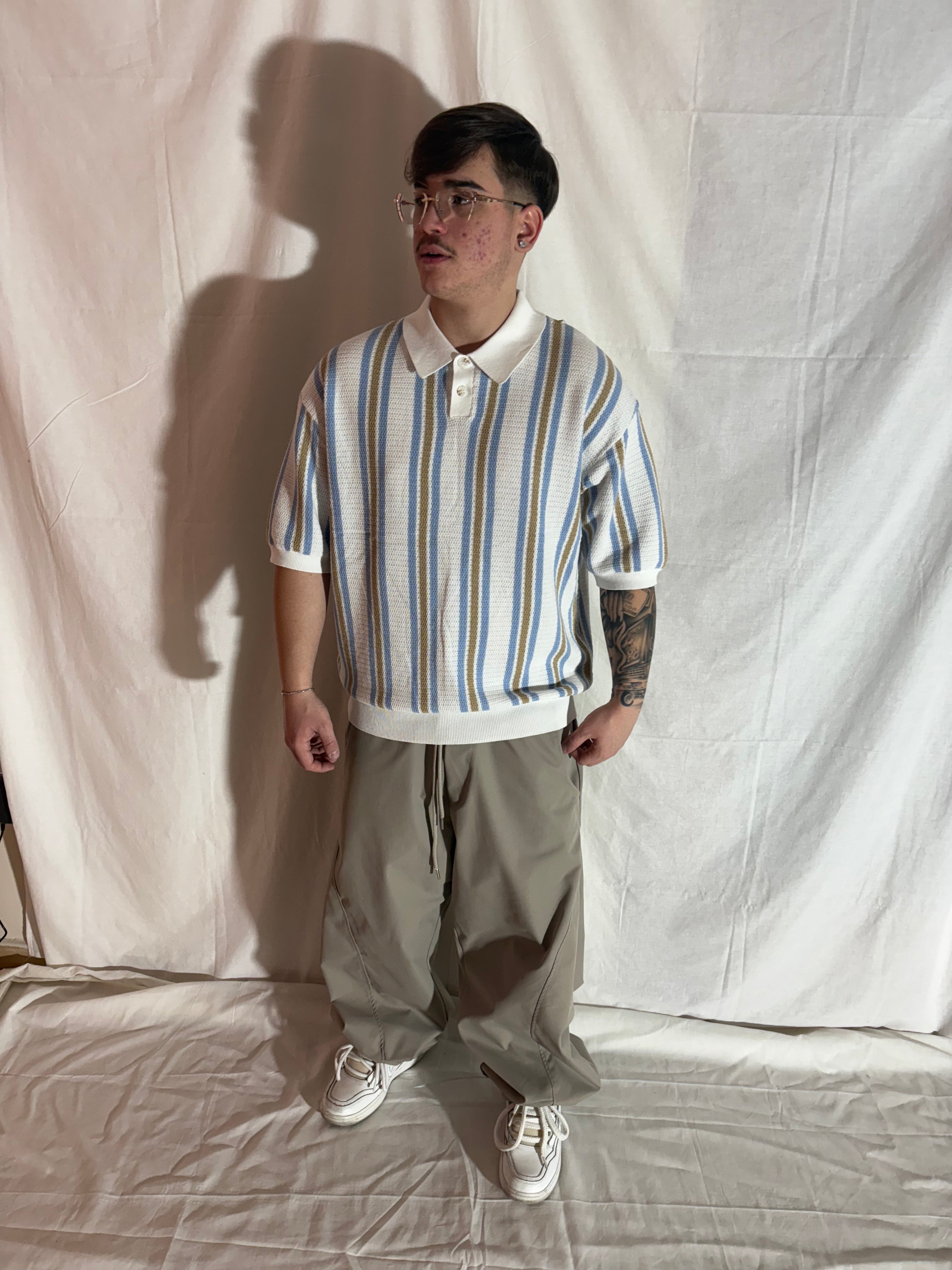 polo in filo beige e azzurra